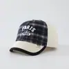 Gorra de béisbol con visera curva, gorra infantil con estampado de letras, gorra de béisbol retro a cuadros para niños para otoño e invierno con bloques de color