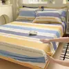 Sábana Bajera Ajustada de Algodón Cepillado Engrosado, Universal para Todas las Estaciones, Estampada, Completamente Cerrada, Resistente a la Suciedad, Cubre Cama Antideslizante de Algodón, Funda Protectora, Juego de Tres Piezas