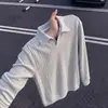 Camisa Polo de Punto con Rayas Verticales Estilo Old Money para Hombre Otoño Camiseta de Manga Larga American Cleanfit Sudadera Versátil para Pareja
