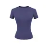 2025 Camiseta de Manga Corta Ajustada con Hilo para Chicas Calientes, Verano para Mujer, Ajustada, Cuello Redondo Pequeño, Color Sólido, Elástica, Top Deportivo, Transfronterizo