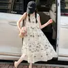 Vestido Infantil 2026 Verão Novo Estilo Coreano Moda Barra de Renda Patchwork Saia Estampa Completa Regata Vestido Longo Tendência