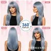 Peluca para Mujer de Estilo Europeo y Americano, Cabello Largo Recto con Degradado Azul y Flequillo al Aire, Fibra Sintética Resistente al Calor, Seda de Alta Temperatura, Peluca Diaria para Dama