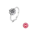 Nuevo anillo de plata de ley S925 con fila de diamantes, flor Aobao, turquesa, moda, personalidad, diseño retro de nicho, anillo para el dedo índice, anillo de cola