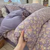 Juego de Ropa de Cama para Dormir Nude 100% Algodón Clase A para Mamá y Bebé Juego Floral de Cuatro Piezas Sábana de Algodón Puro Pequeña Fresca ins Juego de Tres Piezas para Dormitorio