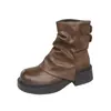 Botas Curtas de Solado Grosso Cor Melanóide Femininas 2026 Outono Novo Estilo Britânico Botas Dr. Martens Botas de Cano Único para Calça Botas Troncadas Retrô