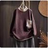 Tricô de Renda com Bolso Meia-Gola Cruzada 2025 Estilo Preguiçoso Contraste Retrô Tricô Básico para Mulheres