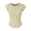 Camiseta Blanca de Encaje con Mangas Cortas para Mujer, Estilo Dulce y Picante, Top Niche de Primavera Ajustado Favorecedor con Hombros Normales, Adecuada como Prenda Interior