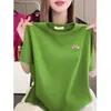 Comércio Exterior Transfronteiriço~Camiseta Estampada de Manga Curta de Alta Qualidade para Mulheres, Blusa Casual Soltinha de Tamanho Grande para Verão para Mães de Meia-Idade e Idosas