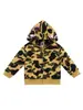 Moletom com zíper e capuz infantil para primavera e outono, camuflado, design de tubarão de desenho animado, cardigã casual para meninos e meninas