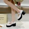 Sapatos Mocassins com Fivela de Borboleta e Sola Grossa para Mulheres 2026 Nova Coleção de Primavera Versáteis Salto Alto Estilo Mary Jane Francês que Combinam com Saias