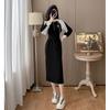 Falda Hasta la Rodilla Vestido Elegante con Capucha Nuevo Otoño 2025 Vestido Alta Moda Manga Larga Aspecto Adelgazante Ropa para Mujer