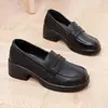Mocasines de Cuero Suave Suela Suave Suela Gruesa Zapatos de Trabajo para Mujer Nuevos de Primavera y Otoño Zapatos de Tacón Grueso Zapatos de Cuero Pequeños Estilo Británico Slip-on