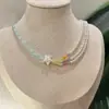 Collar de Cuentas de Nicho Rosa-Azul Fresco de Primavera y Verano, Versátil y Elegante, Cadena para Clavícula de Gama Alta, Nueva Cadena Dulce para el Cuello para Niñas