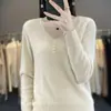 Outono Inverno Botões Cor Sólida Suéter Malha Gola V Camada Base 2026 Roupa Externa Nova Feminina Misturado Lã Curta Solto