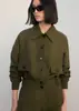 Chaqueta corta de color verde militar transfronteriza europea y americana más vendida para mujer, con cuello de solapa, diseño de un solo botón, bolsillos, cintura elástica y mangas largas