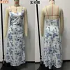2025 Amazon Transfronteiriço Europeu e Americano Feminino Casual Estampado Gola Alta Slim Alça Vestido Elegante Solto Saia Grande