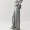 Calça Feminina de Cashmere Bai Cai Rong Outono/Inverno 2026, Malha Casual Fluida, Cobre o Quadril, Trançado Lateral, Calça Casual de Pernas Largas