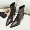 Botines de Tobillo de Tacón Alto Marrones Puntiagudos Vintage Chuyuji para Mujer, Tacón de Aguja, Nuevos de Verano 2026, Botines Delgados Versátiles de Tacón Medio