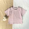 Conjunto de dos piezas de verano a rayas 2023: Top + Shorts de mezclilla, traje casual y versátil para salir para niños y niñas de 1 a 3 años