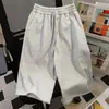 Calça Esportiva Cropped Lisa Azul Marinho Estilo Americano Simples para Mulheres, Calça Versátil de Verão Estilo de Rua para Casais