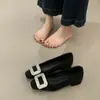 Zapatos Individuales Negros con Pedrería, Punta Cuadrada, Tacón Grueso, Estilo Francés, para Mujer, Nuevos para Primavera y Otoño 2026, Tacón Bajo, Elegantes, para Viajar al Trabajo