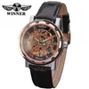T-Winner/Victor 8008 Correa de Cuero Hueco Reloj Mecánico Resistente al Agua Casual Reloj de Pulsera de Cuero Reloj Mecánico de Comercio Exterior