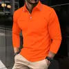 Camisa polo de manga larga para hombre, color liso, estampada en 3D, estilo business casual, con cuello, transpirable, europea y americana, nueva, para cruzar fronteras