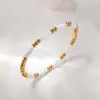 Pulsera de Acero de Titanio con Eslabones de Bambú, Cuentas Redondas con Goteo de Aceite y Cierre, Pulsera con Cierre Galvanizado al Vacío para Conservar el Color, Lujo Ligero