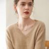 Outono e Inverno Novo Suéter de Caxemira Feminino Decote V Solto Slim Suéter Tricotado Cor Pura Pulôver Camiseta de Base com Top