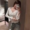 Pure Desire - Camiseta de manga larga con escote en V profundo, cintura alta, corte entallado, estilo Spice Girls, estilo nicho