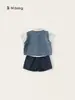 Ropa para Niños Bangxuan Nuevo Chaleco de Mezclilla Conjunto de Tres Piezas para Niños Camisa Pantalones Cortos para Niños Atuendo de Moda para Niños