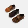 Zapatos Retro de Ante Color Melaard para Niñas Zapatos Nuevos de Primavera/Otoño para Niños Suela Suave Punta Dividida Sintética Estampado de Leopardo Birkenstock Modernos