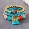 Pulseira com Pingente de Árvore da Vida Vazada e Franjas Estilo Boêmio Elástica Multi-Camadas com Contas Venda Quente Transfronteiriça