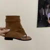 []Aumento de Altura Interior~Sandalias de Tacón Bajo con Punta Cuadrada Francesa y Tira de Dedo Botas para Mujer Modelo Nuevo 2026