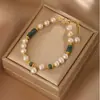 Novo Bracelete de Pérola de Água Verde Jade Estilo Chinês Formato Oval, Bracelete Quadrado de Ágata Vermelha do Ano de Nascimento para Mulheres