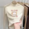 Ropa interior térmica para niños con forro de forro polar, ropa interior de otoño e invierno, camiseta de manga larga con cuello alto cepillado, top de alta gama estilo coreano para niñas