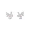 Aretes de Perla con Moño de Aguja Plateada para Mujer, Diseño de Nicho, Estilo Vintage Simple, Versátiles y Elegantes, Aretes de Alta Gama