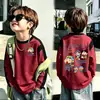 Camiseta de manga comprida para meninos, estilo primavera e outono, com mangas raglan, gola redonda, algodão puro, top básico versátil, camiseta moderna