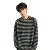 Camiseta Listrada Masculina Manga Longa Estilo Preguiçoso Outono/Inverno Gola Redonda Camada Base Retrô Versátil para o Trabalho Pulôver Tendência