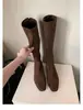 Aumento de altura interno~Botas Martin estilo britânico de camurça retrô europeia e americana, botas longas, botas de montaria de bico quadrado com salto grosso para outono e inverno