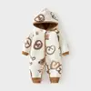 Ropa exterior con capucha acolchada de algodón para bebé, mameluco de forro polar compuesto para bebés, traje de gateo de otoño e invierno, mameluco cortavientos para niños