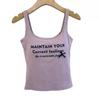 Camisola Estampada con Letras de Chica Dulce Americana para Mujer Verano Todo en Uno Copa Fija Ropa Interior Sin Uso Top Versátil