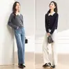 Suéter cárdigan con solapa de color contrastante para mujer 2026 Otoño Nuevo Ajuste ceñido Petite Suéter corto de punto Chaqueta Top