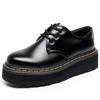[No Abrasivo] Ligeros-1461 Suela Gruesa 3 Ojales Zapatos Martin para Mujer Caña Baja Piel Genuina Casual Negro Estudiante Botines Cortos