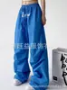 Pantalones Casuales Sueltos con Estampado de Letras de Colores para Chicas Europeas y Americanas Cintura Elástica Moda Deportiva Simple Pantalones de Pierna Ancha Tejidos