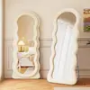 Espelho de Vestir Moderno para Quarto de Casa, Espelho de Chão de Luxo Leve para Meninas, Espelho Irregular Grande de Corpo Inteiro Estilo Ins Ondulado