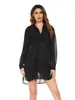Camisa de Chifón para Mujer Nueva de Verano Protección Solar para la Playa Color Sólido Bolsillo Cubierta Solar para Mujer Europea y Americana Amazon