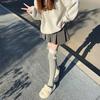 Estilo Xiaohongshu Calcetines Altos Dulces de Lana de Cordero con Rayas Verticales Hasta la Rodilla Forrados de Felpa para Calor y Efecto Adelgazante Calcetines Largos