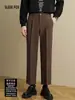 Calça Social Reta de Tecido Leve e Fluido de Luxo, Calça Casual Masculina Estilosa e Versátil Preta, Confortável e Respirável para o Outono
