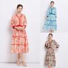 Foto real de punto-Miyake plisado temperamento elegante cuello en V estampado vestido plisado cintura delgada falda línea A